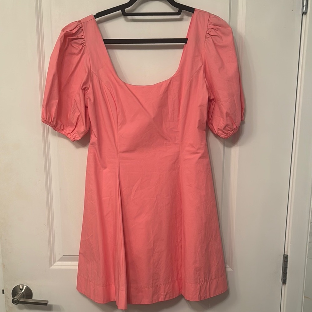 Elegant Coral Puff Sleeve Dress